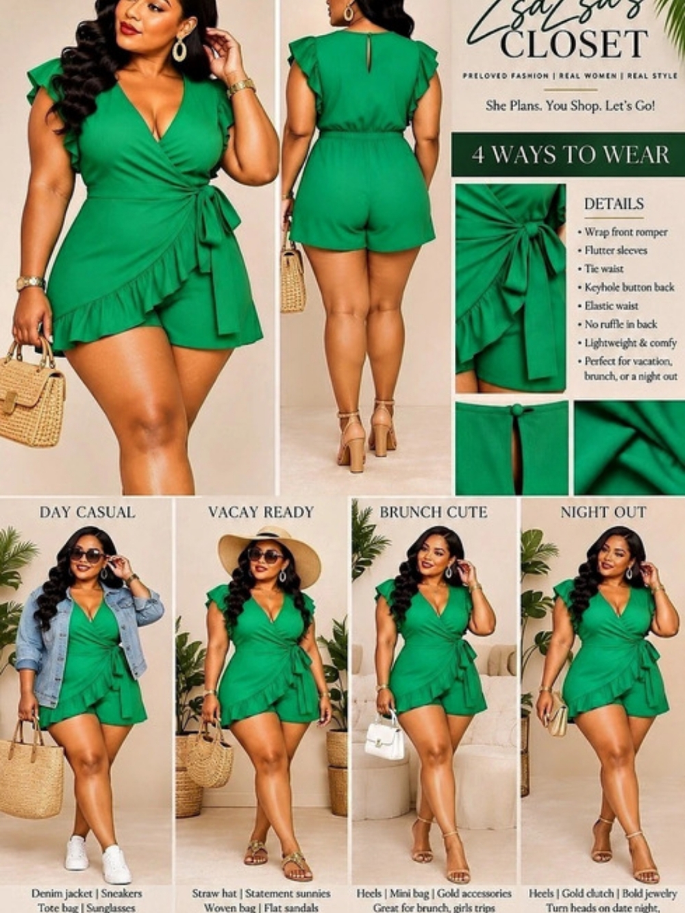 Emma & Michele Green Ruffle Hem Wrap Style Dress XL NWT - Picture 3 of 7